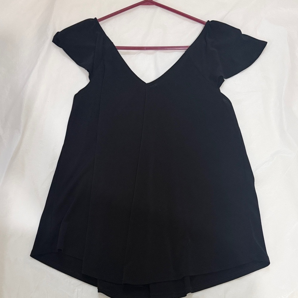Green Envelope Black V-Neck Top